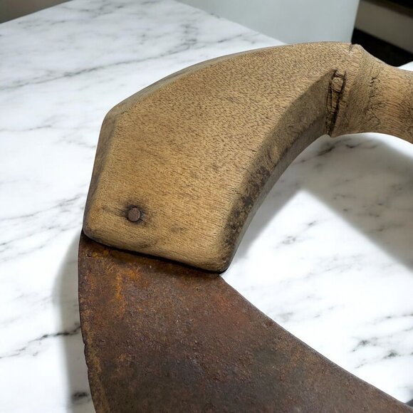 Antique Chopping Ulu Kitchen Knife , Hand Forged, Curved, Half Moon Blade - Picture 5 of 12